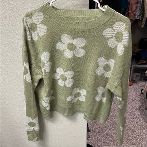 SHEIN Green Floral Crew Neck Sweater